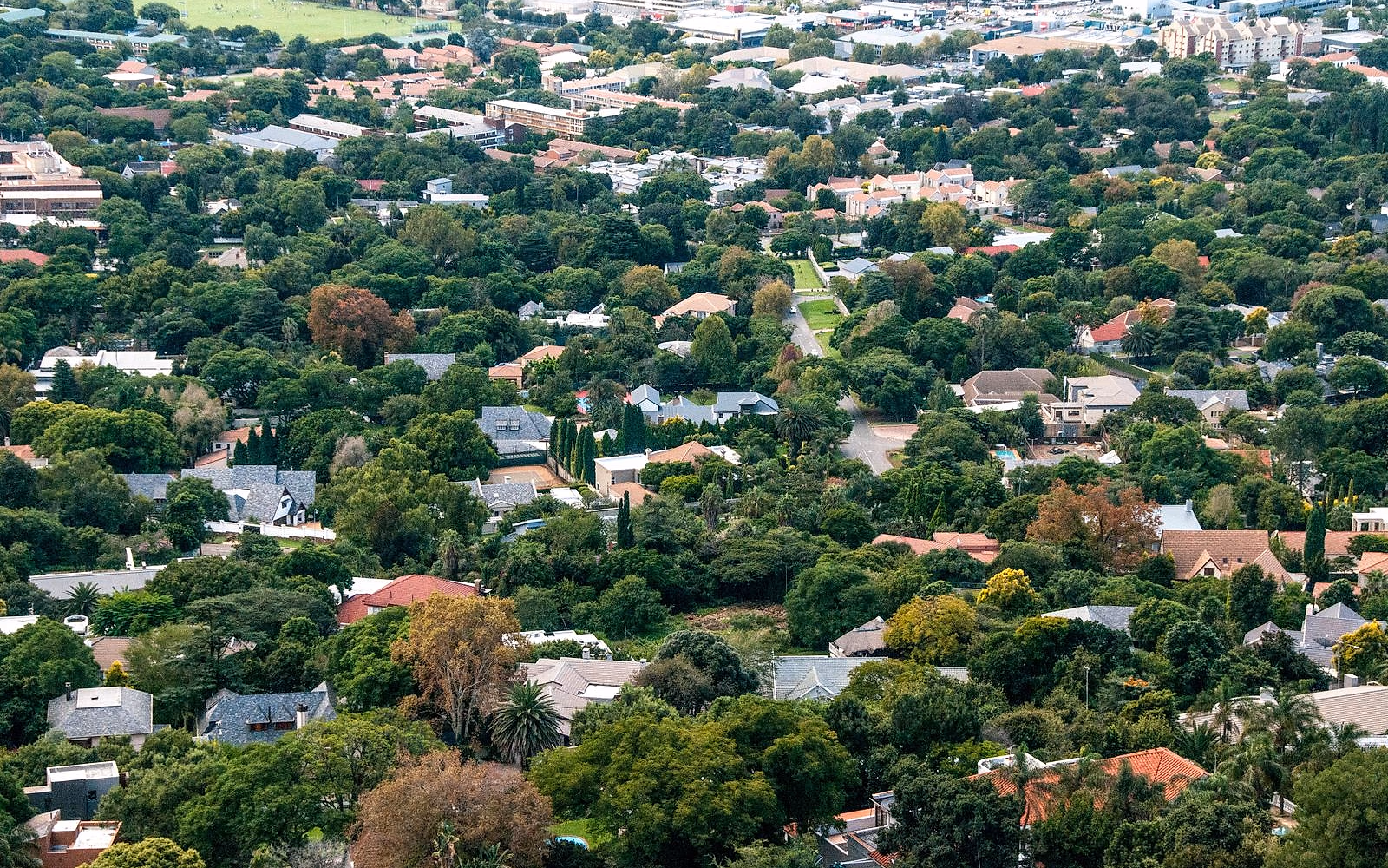 An aerial view of a residential neighbourhood of homes